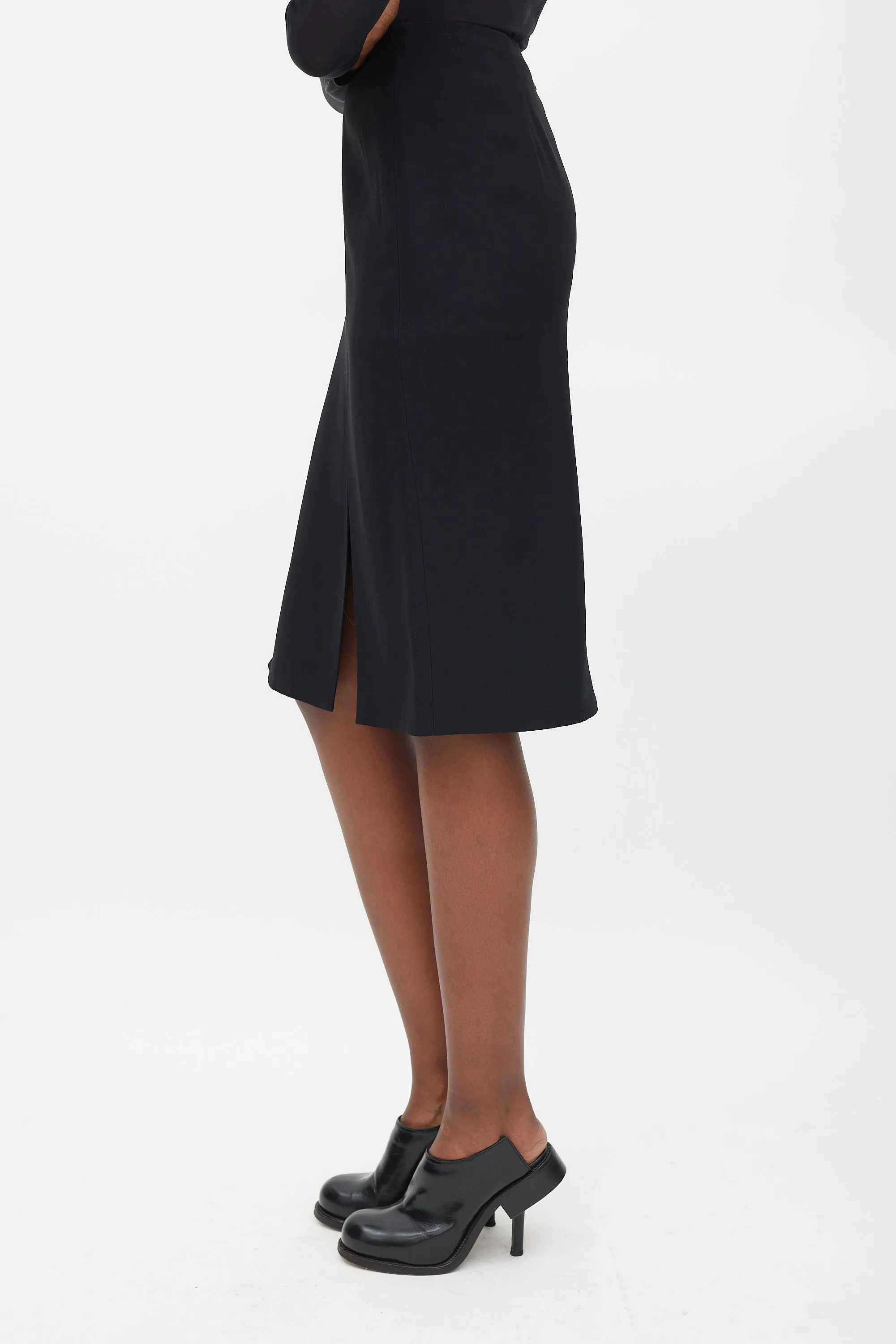 Black Double Slit Pencil Skirt