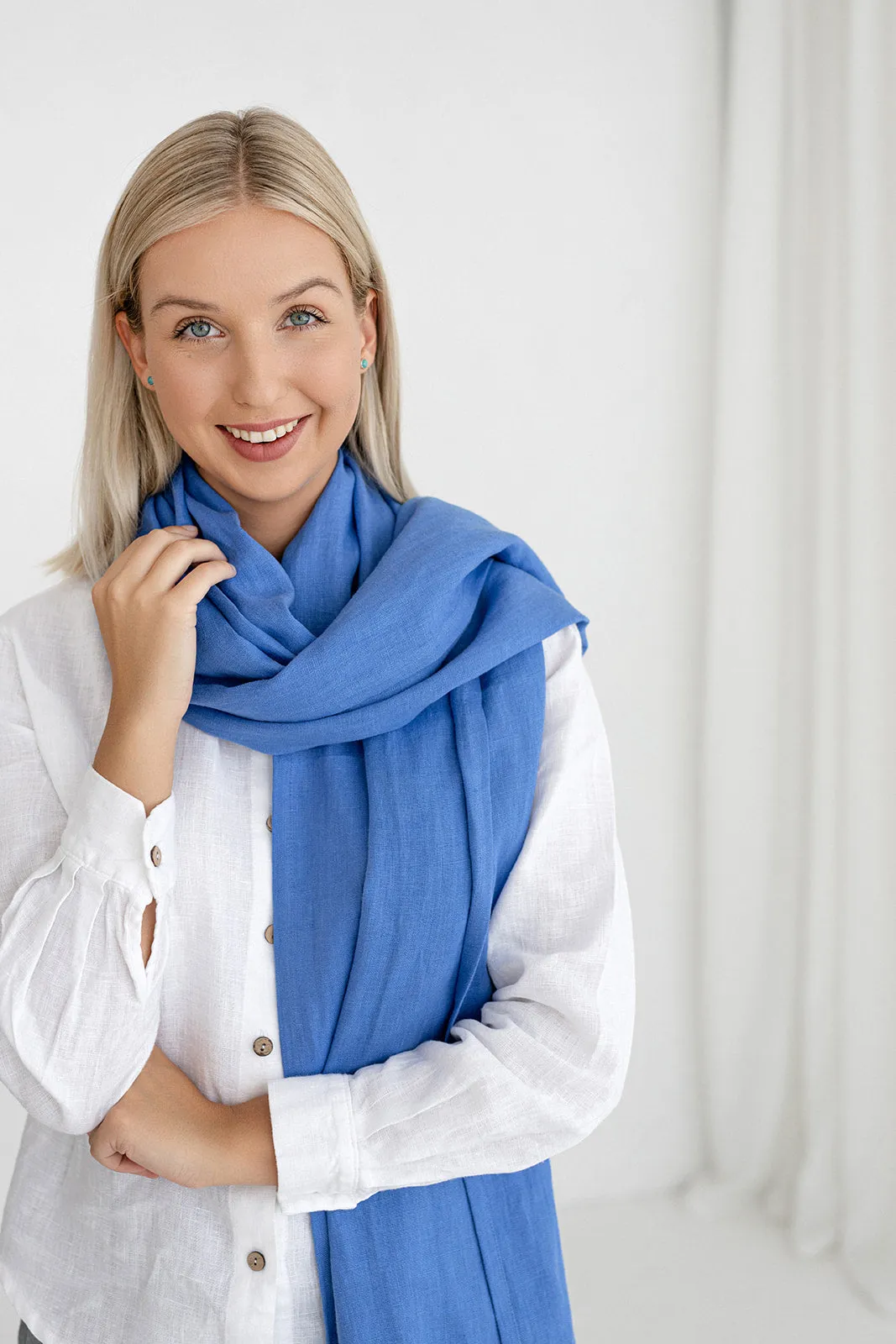 Blue Linen Scarf