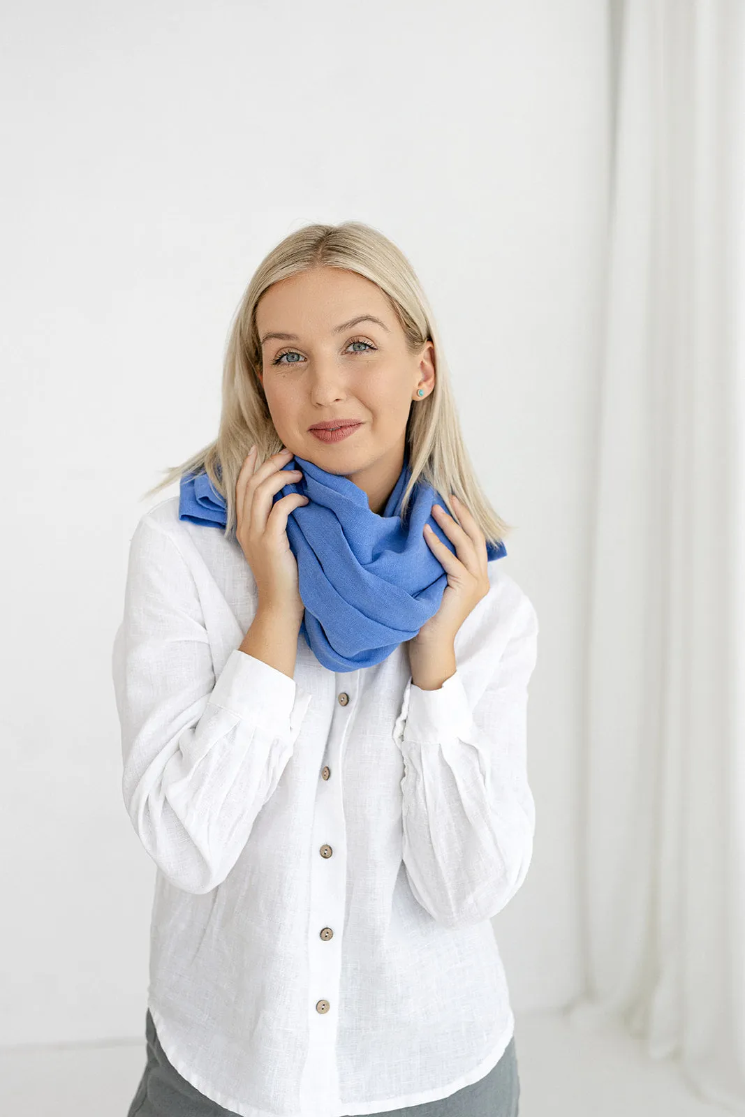 Blue Linen Scarf