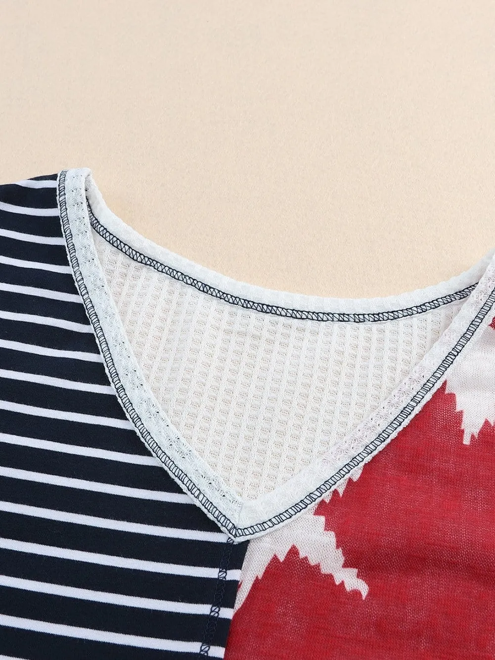 Blue Starry Stripes Knit Top with Short Sleeves