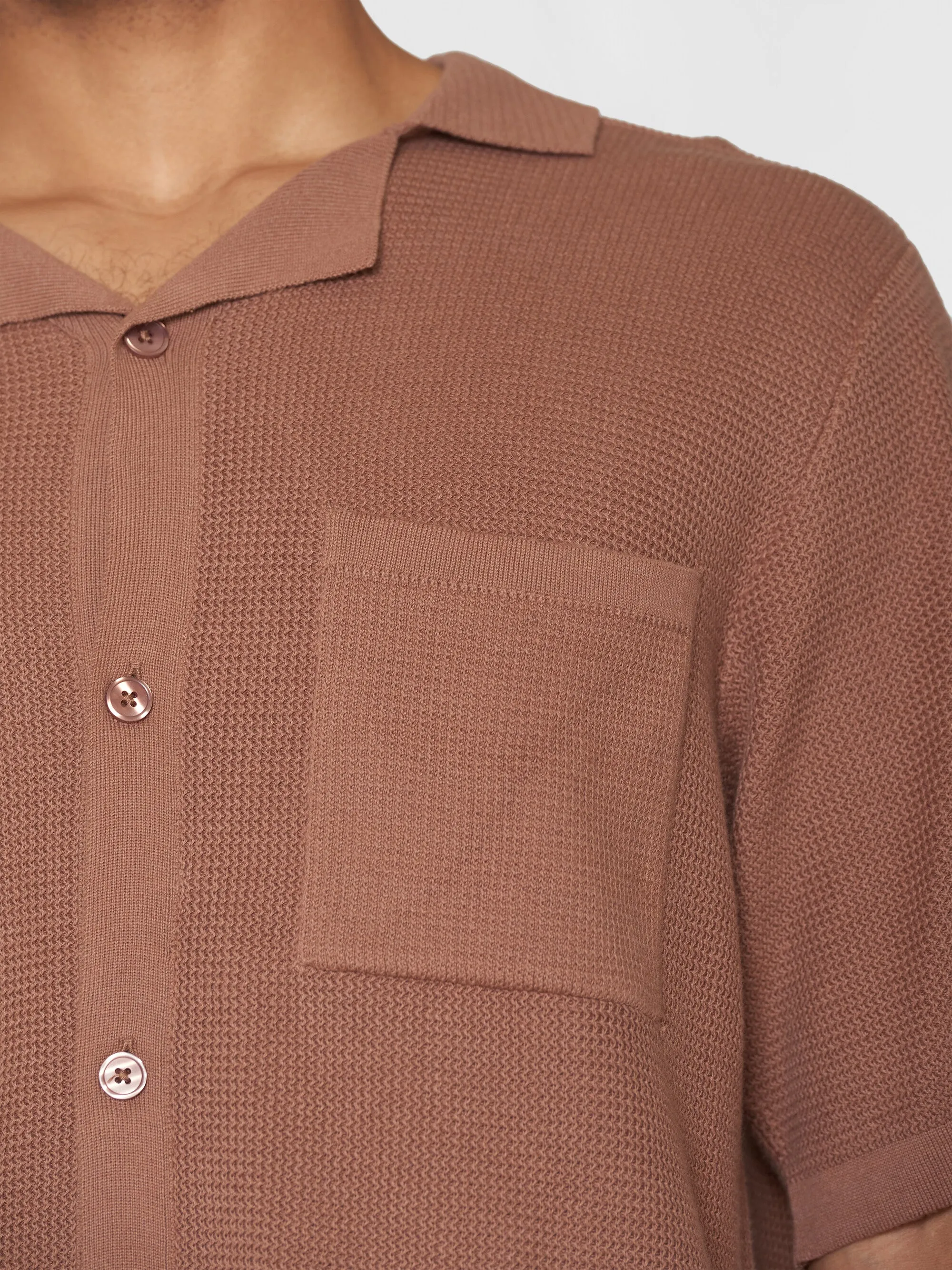 Boxy short sleeve structured knitted shirt - Regenerative Organic Certified™ - GOTS/Vegan - Chocolate Malt