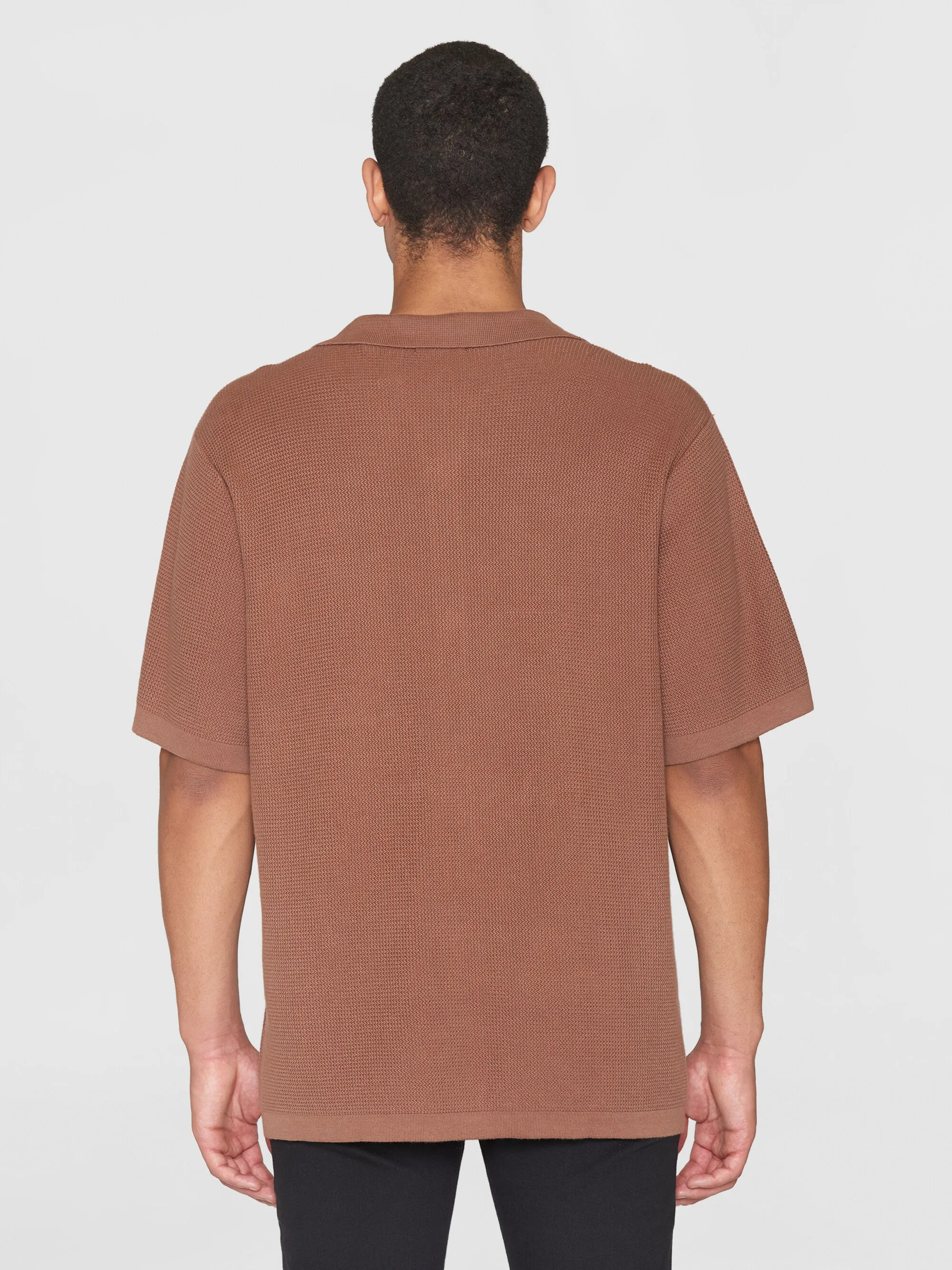 Boxy short sleeve structured knitted shirt - Regenerative Organic Certified™ - GOTS/Vegan - Chocolate Malt