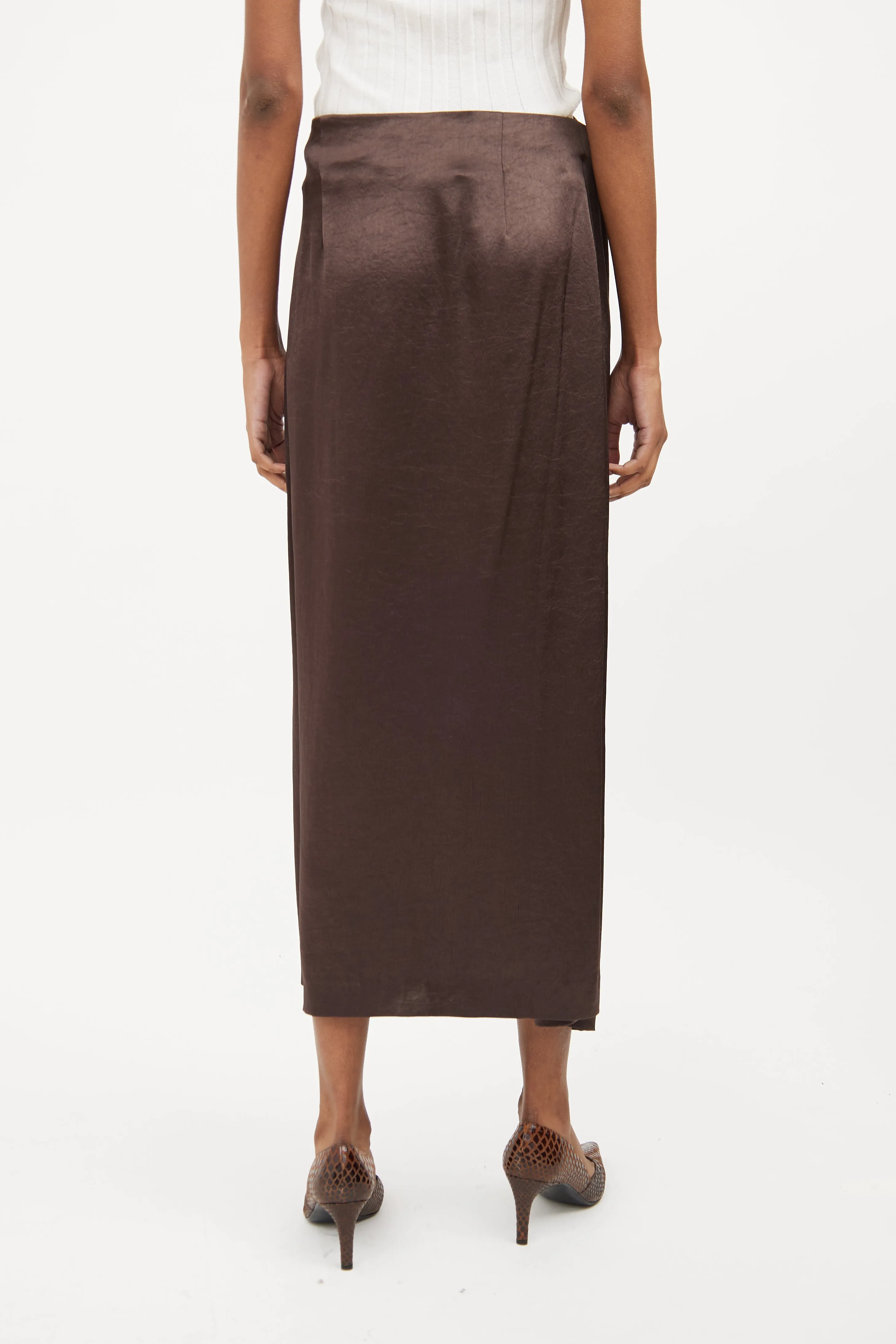 Brown Satin Wrap Skirt Set