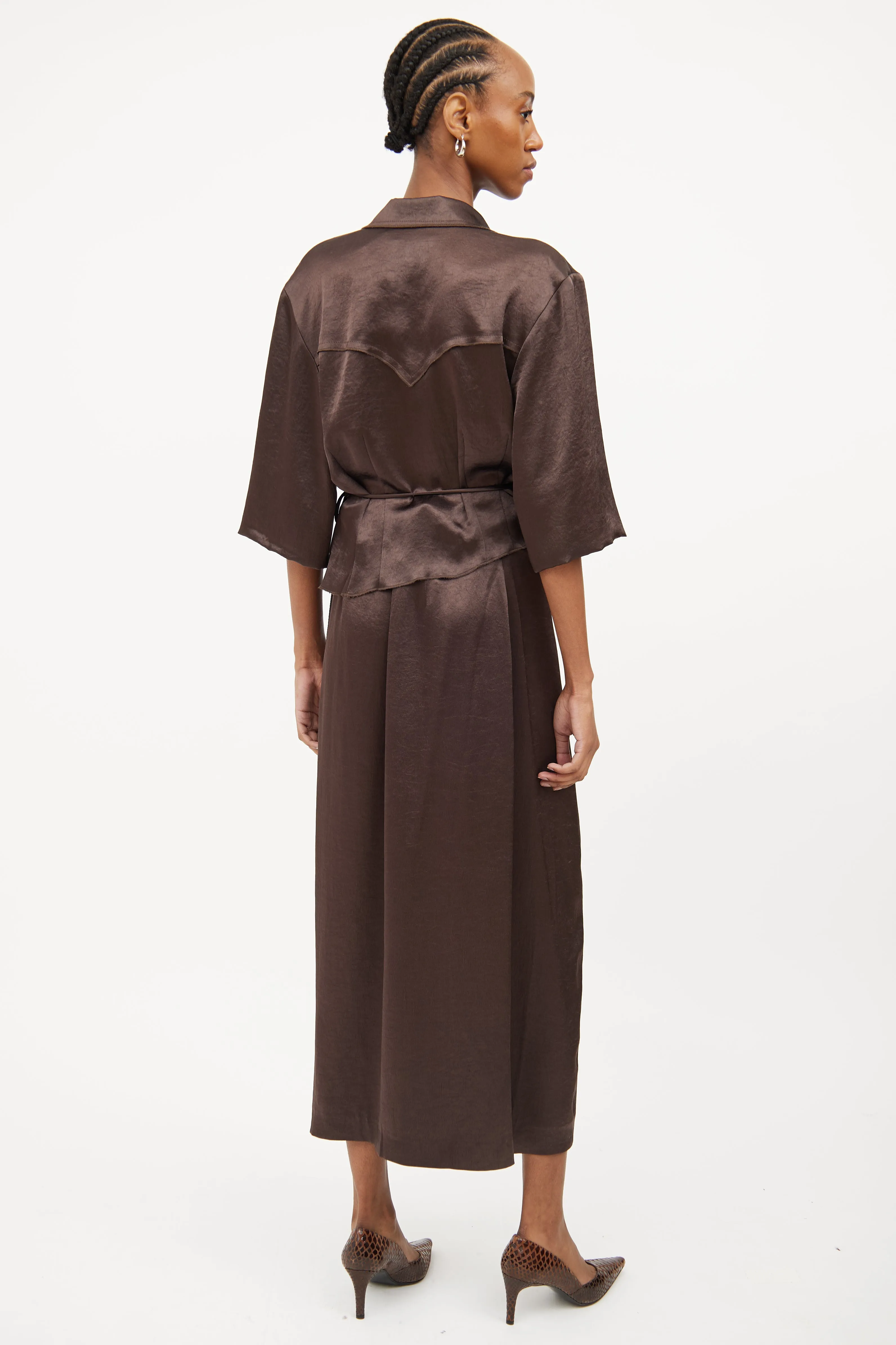 Brown Satin Wrap Skirt Set