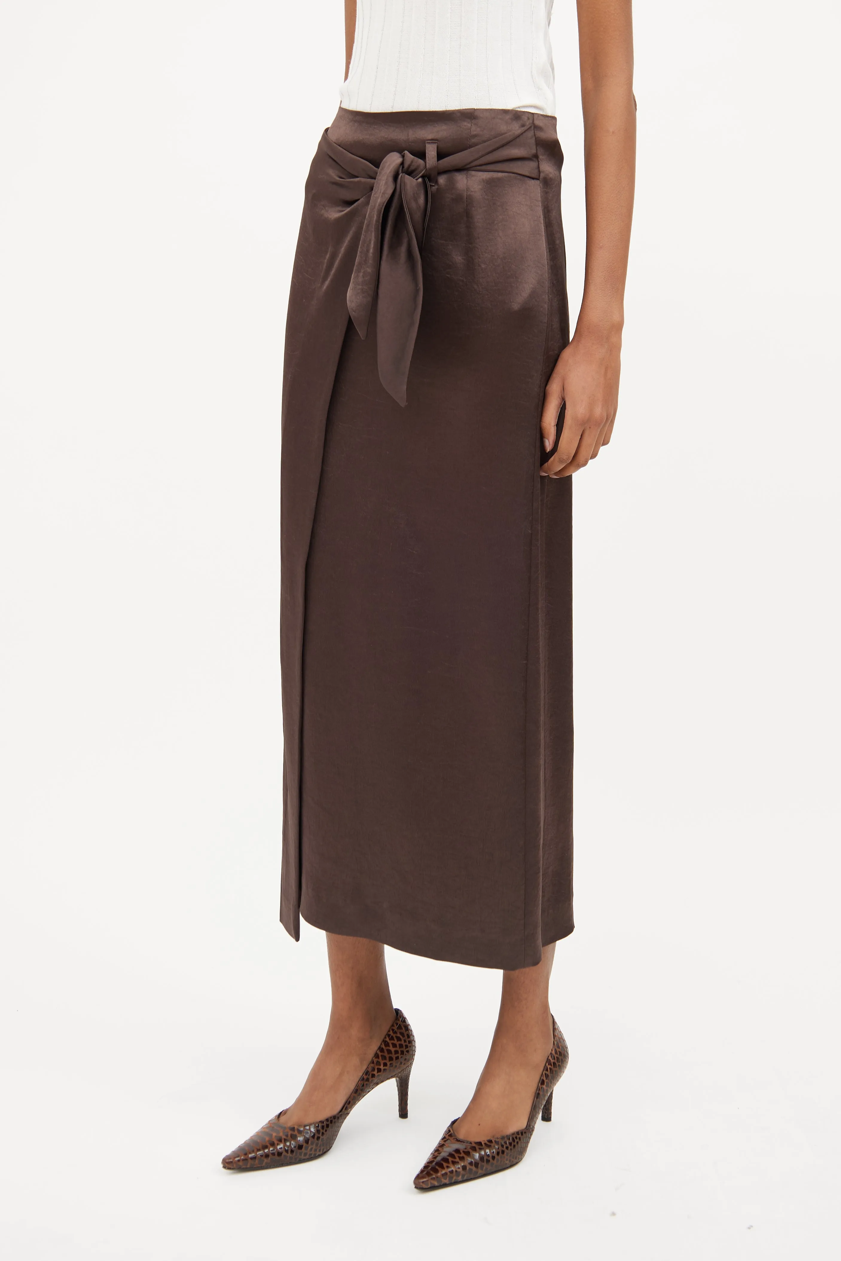 Brown Satin Wrap Skirt Set