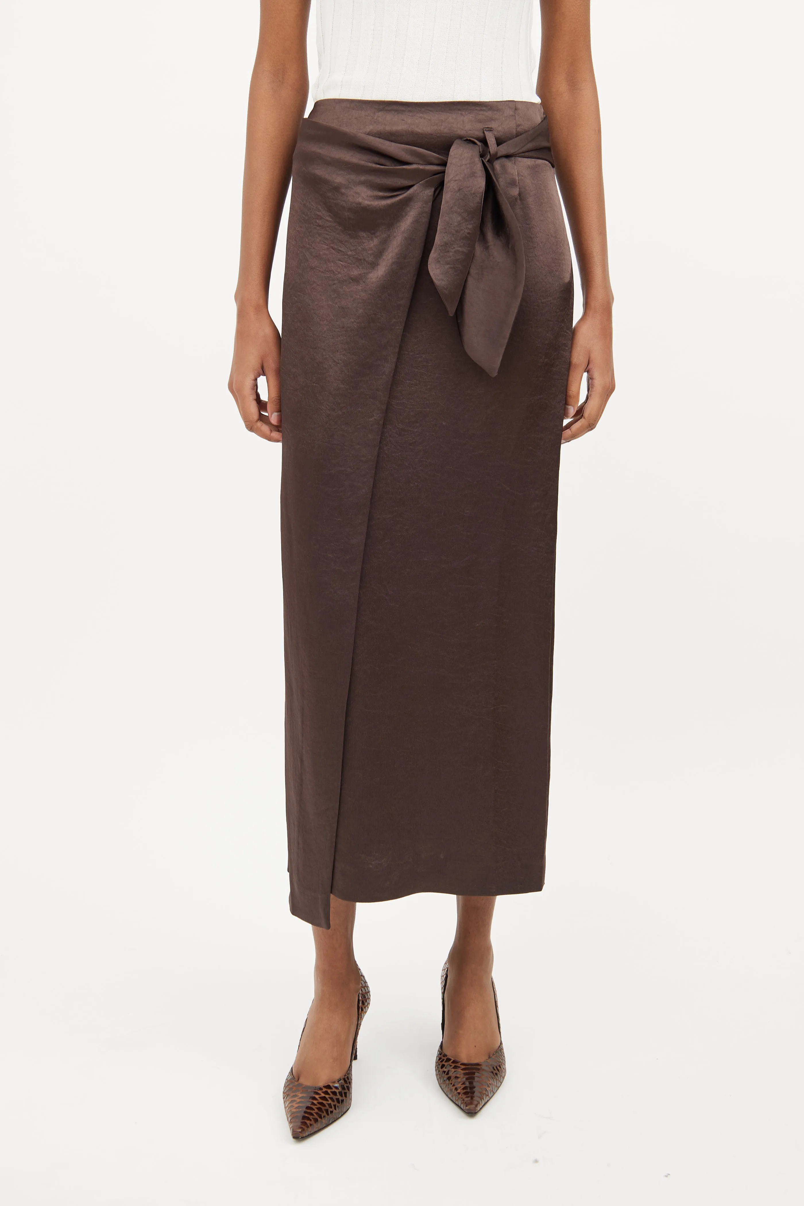 Brown Satin Wrap Skirt Set