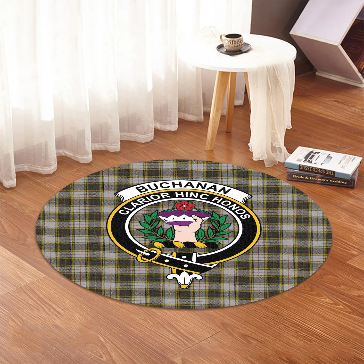 Buchanan Dress Tartan Round Rug with Family Crest