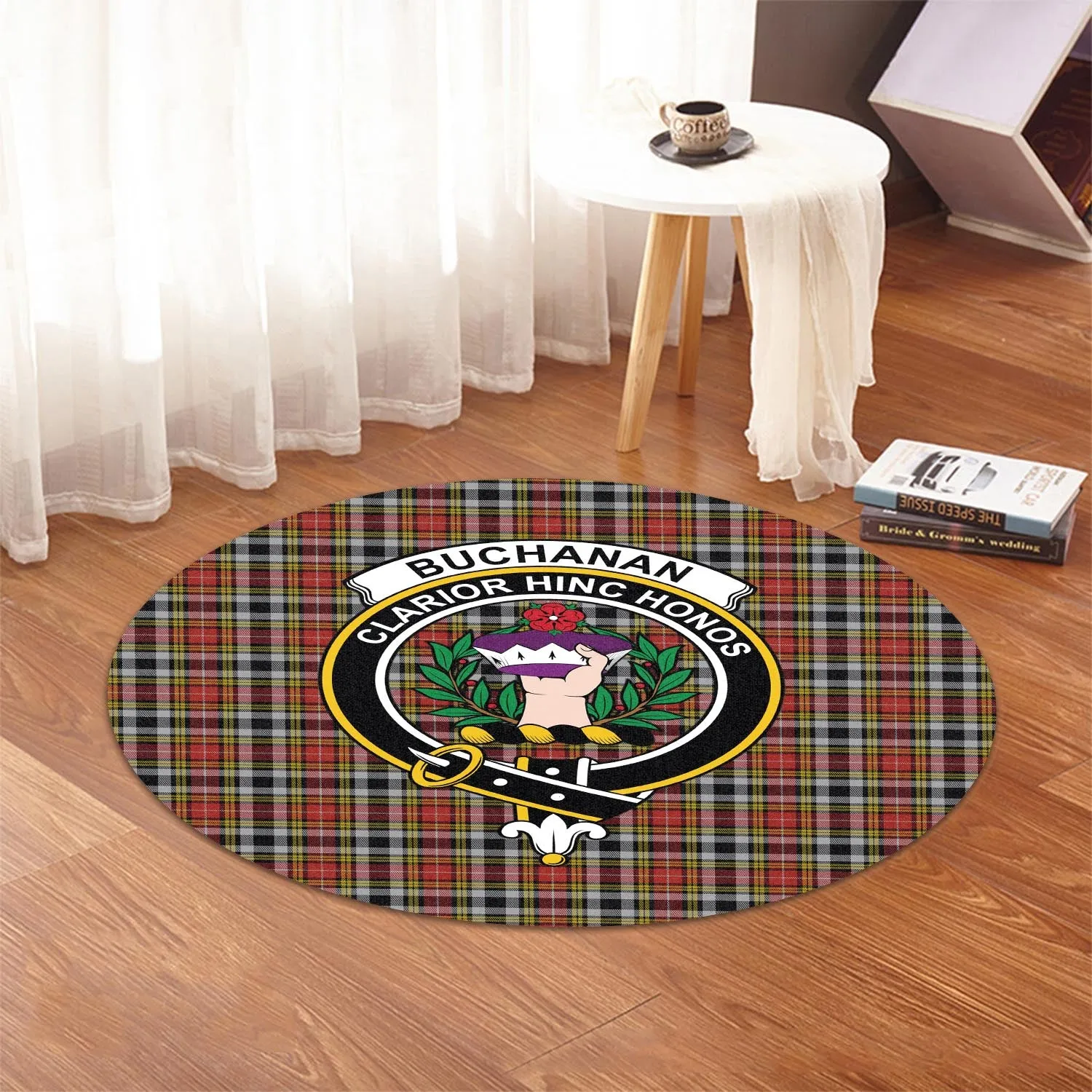 Buchanan Old Dress Tartan Round Rug with Family Crest