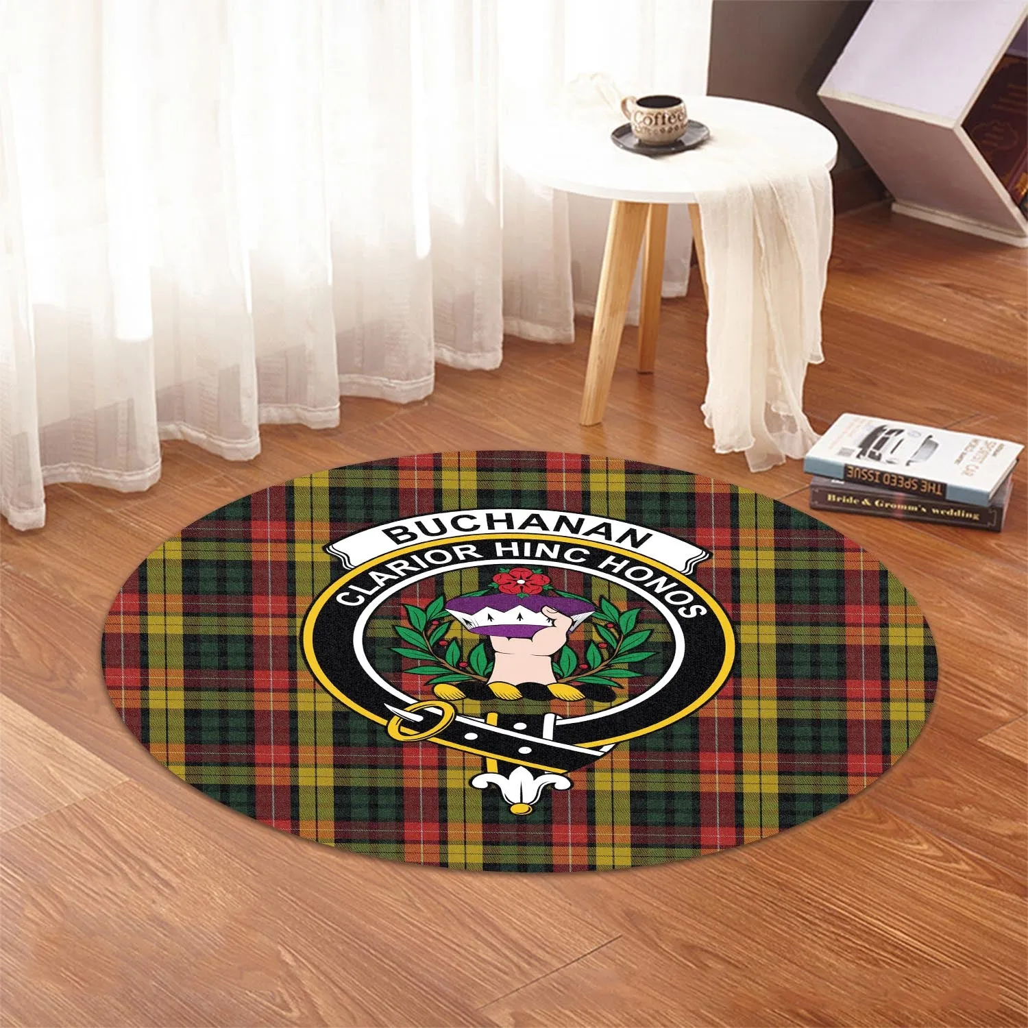 Buchanan Tartan Round Rug with Family Crest