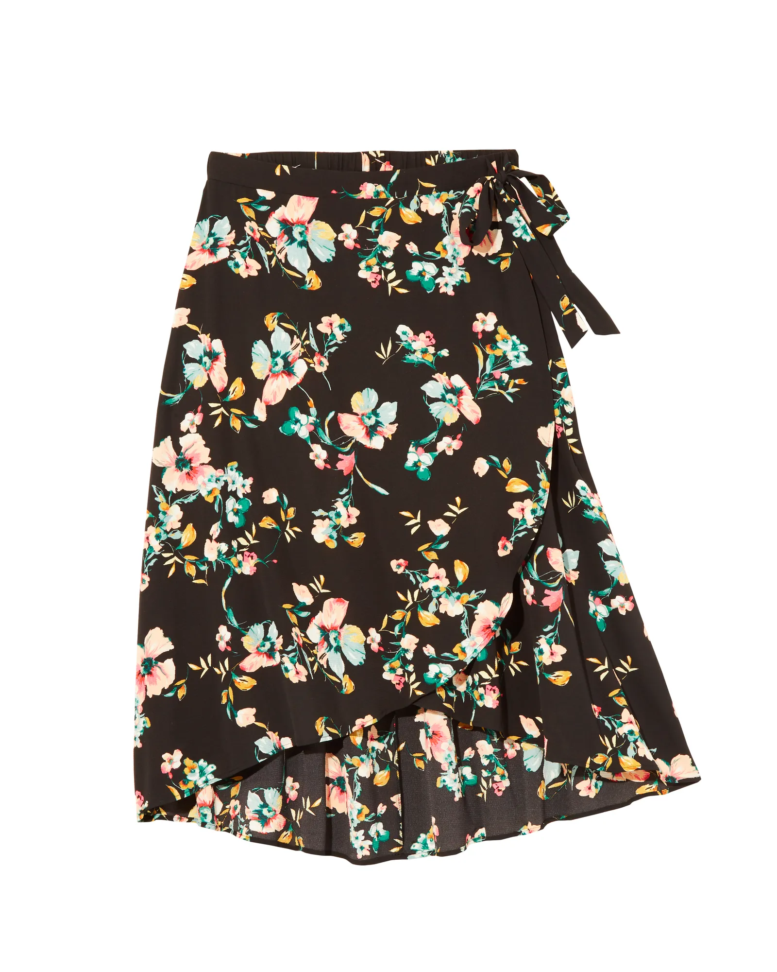 Buttercup High-Low Faux Wrap Skirt | Black / Light Green