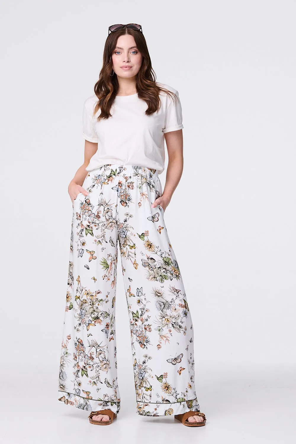 Butterfly Print High Rise Relaxed Trousers