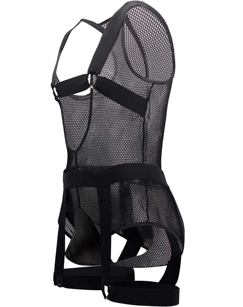 Candyman 99529x Mesh Garter Bodysuit Black