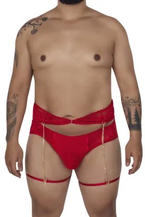 CandyMan 99703X Garter Briefs Two Piece Set Color Red