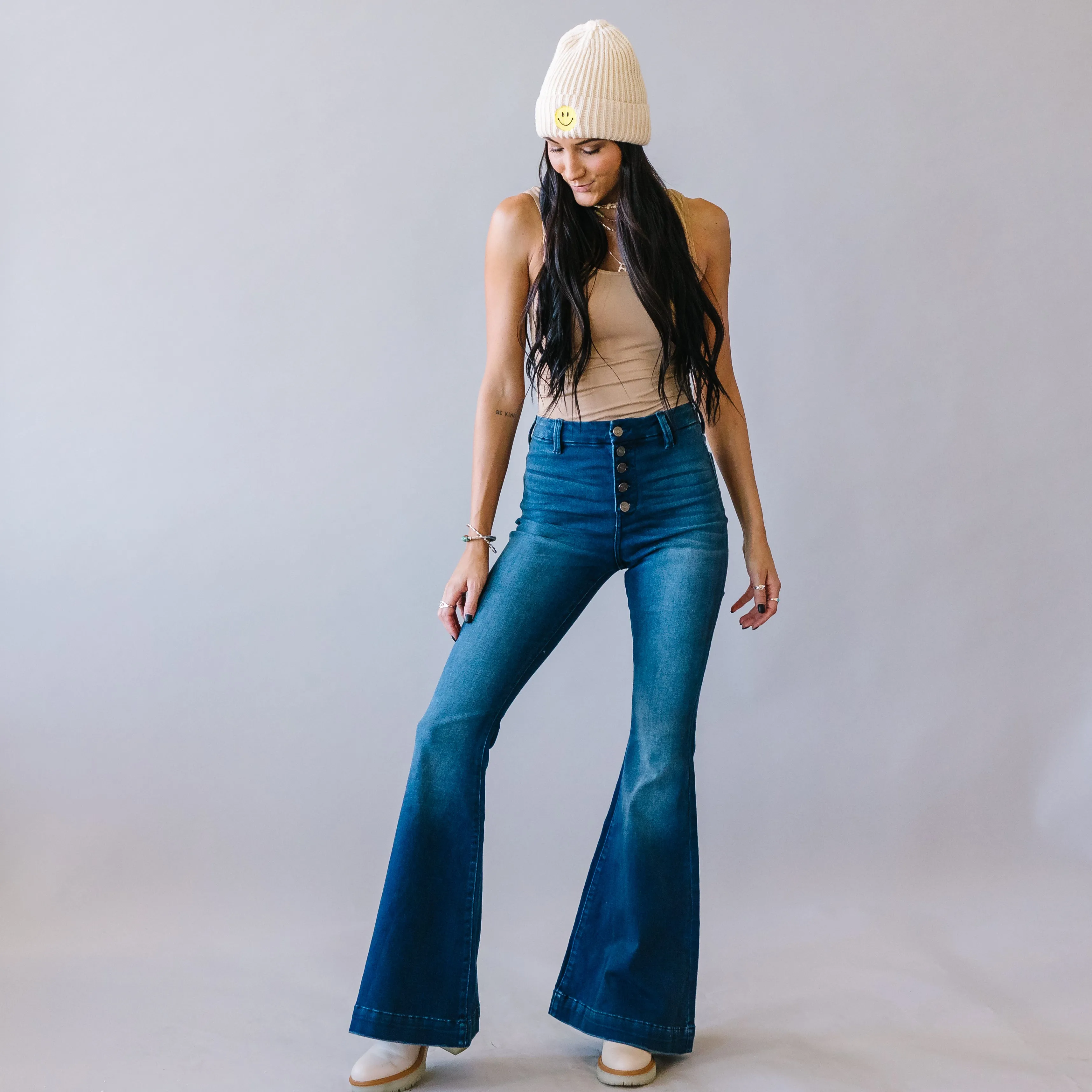 Catch 22 High Rise Flares by Kancan in Dark Wash