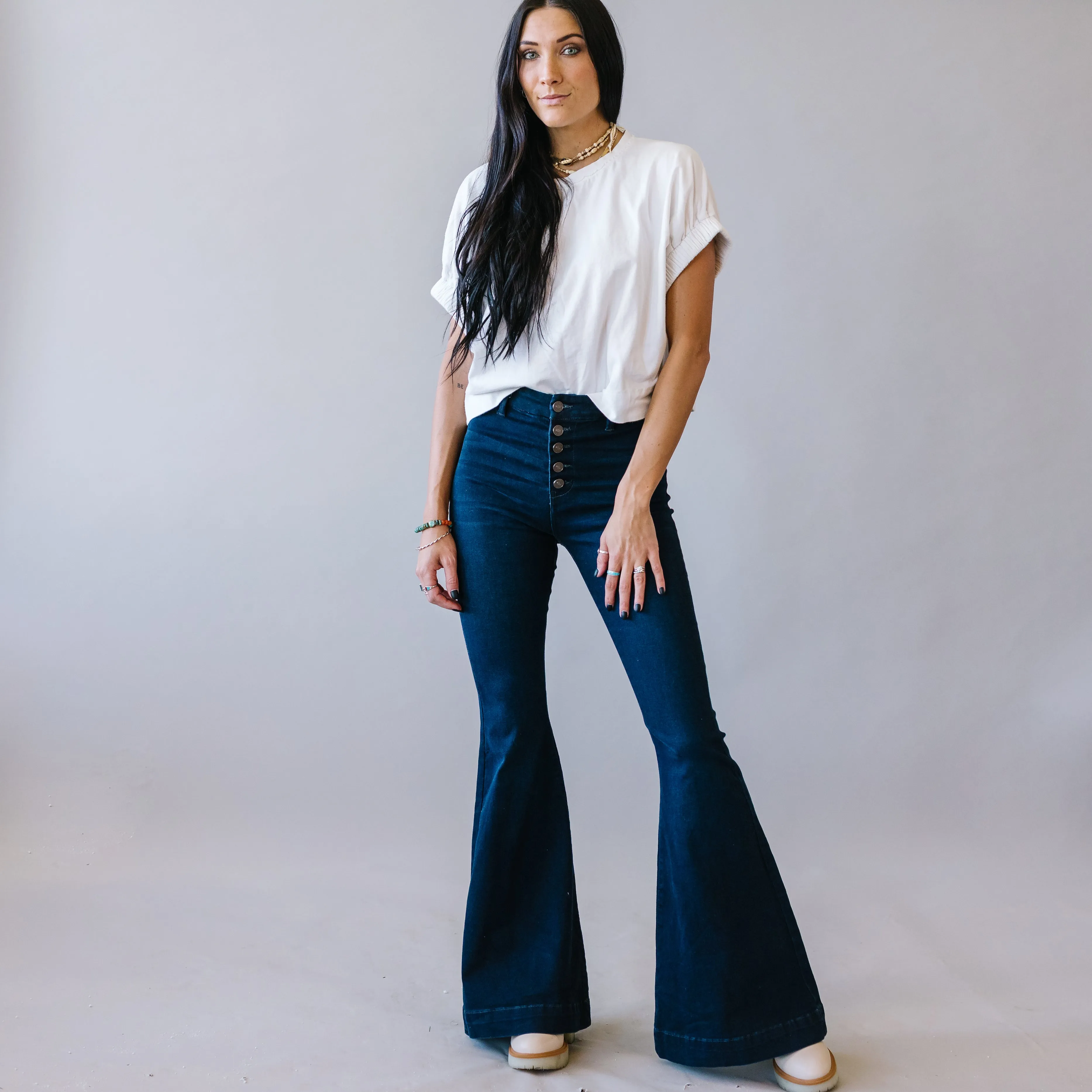 Catch 22 High Rise Flares by Kancan // Super Dark Wash