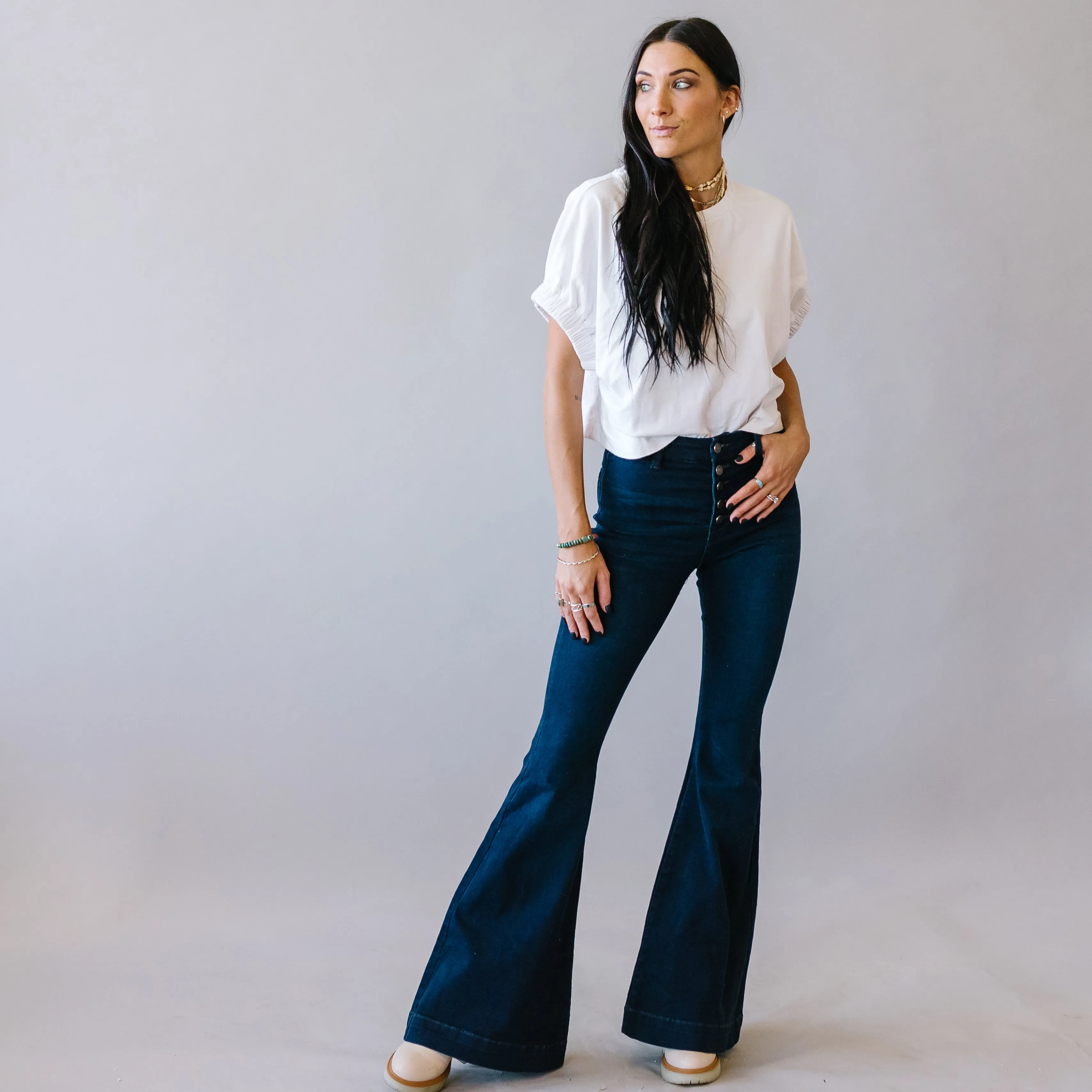 Catch 22 High Rise Flares by Kancan // Super Dark Wash