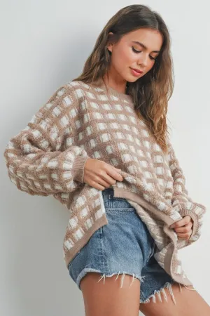 Checkered Oversized Sweater Taupe/Ivory