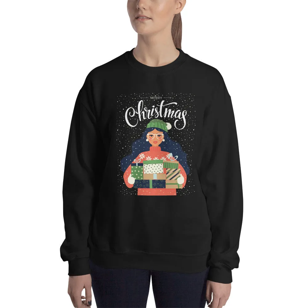 Christmas Girl Holding Gifts Women's Sweatshirt