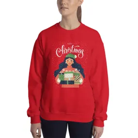 Christmas Girl Holding Gifts Women's Sweatshirt