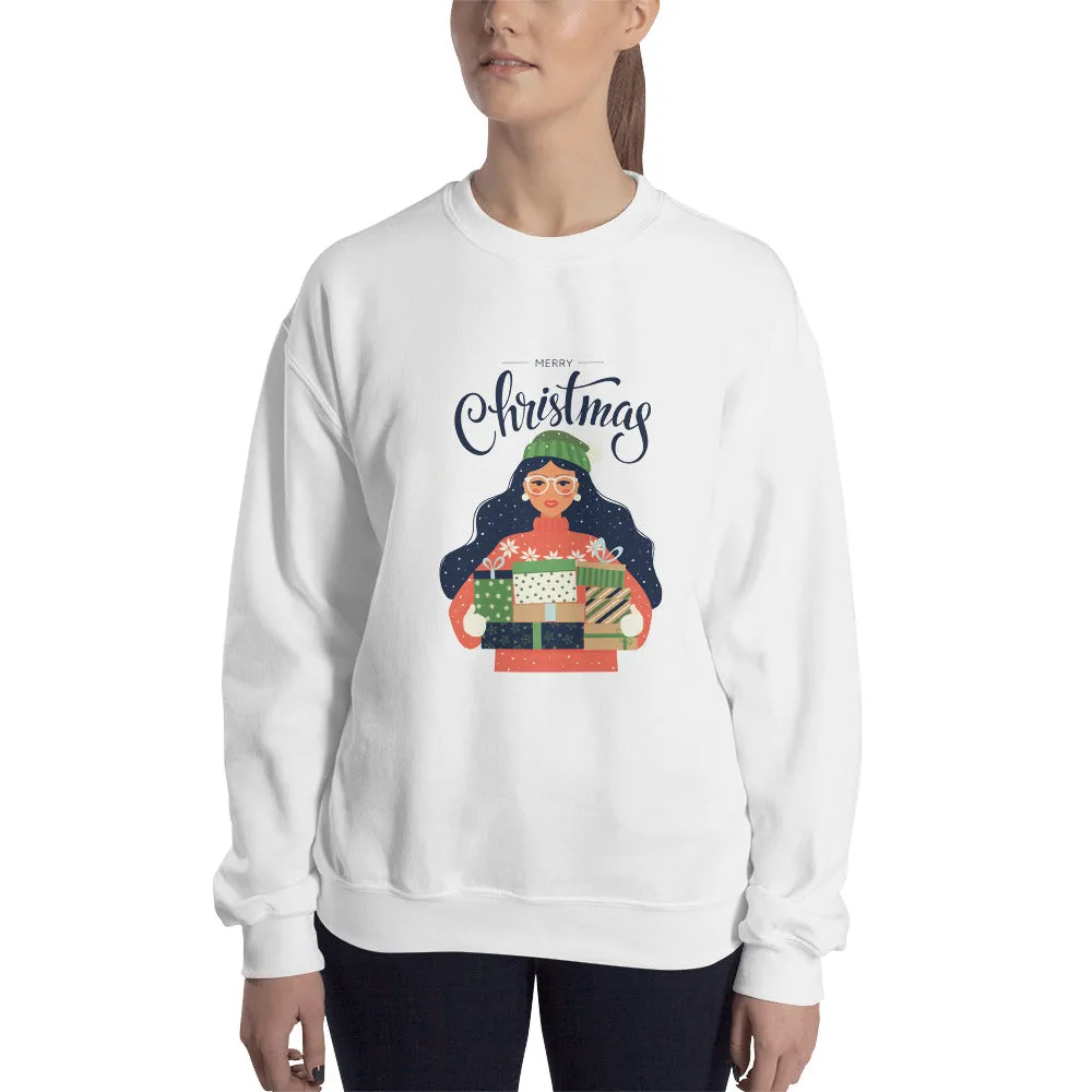 Christmas Girl Holding Gifts Women's Sweatshirt