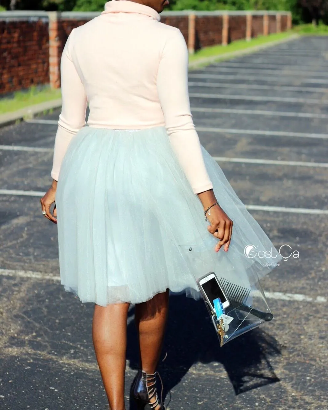 Clarisa Dove Gray Tulle Skirt - Midi