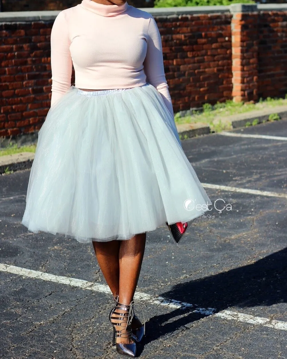 Clarisa Dove Gray Tulle Skirt - Midi