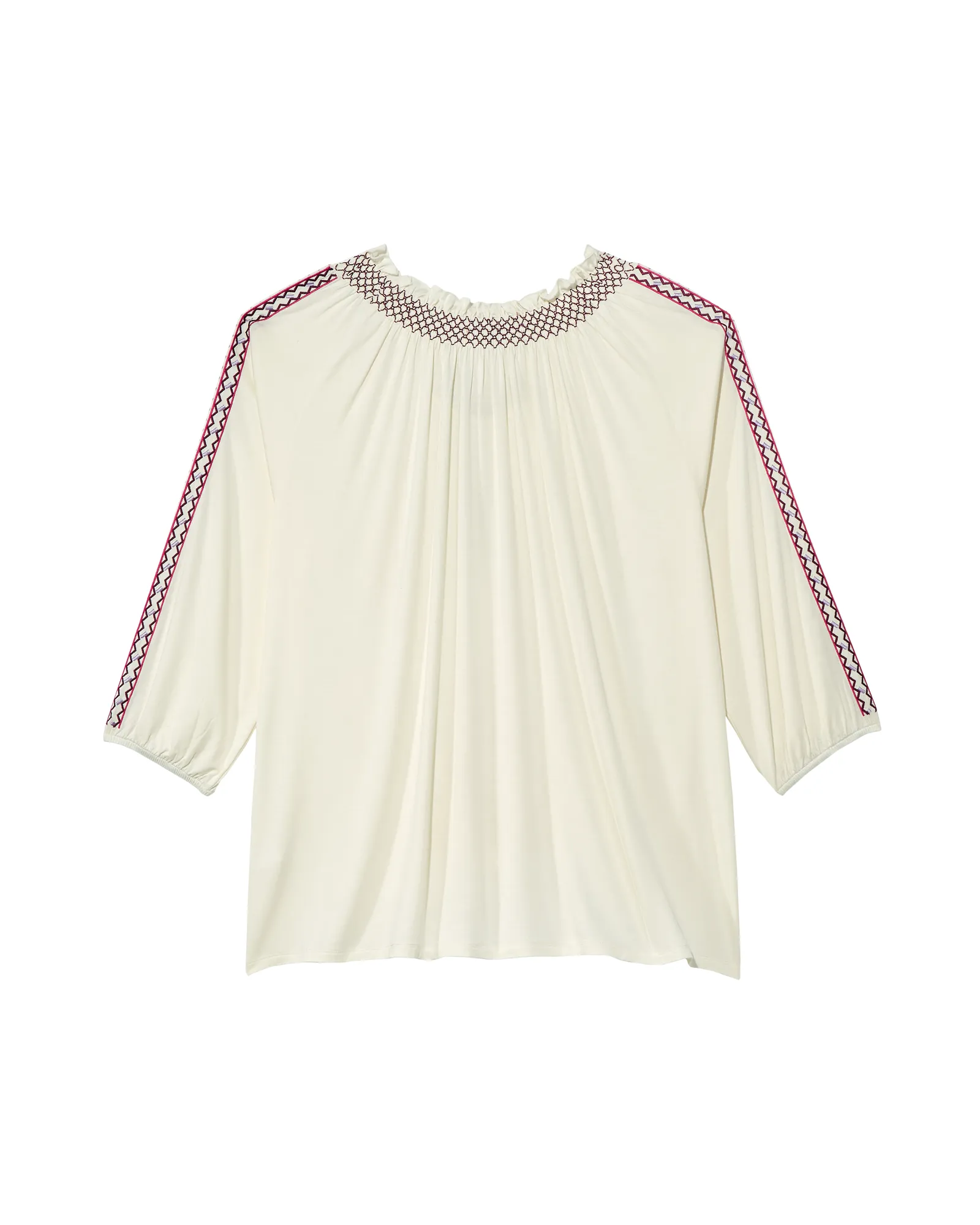 Clarissa 3/4 Sleeve Smock Neck Balloon Sleeve Top | White / Pink