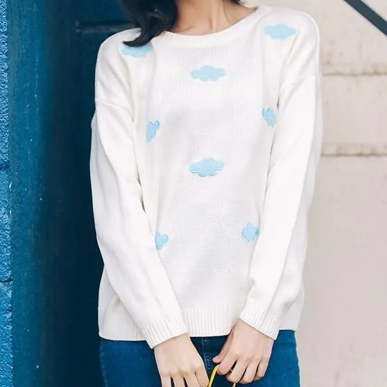 Clouds Embroidery Longsleeve Loose Sweater