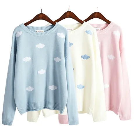 Clouds Embroidery Longsleeve Loose Sweater