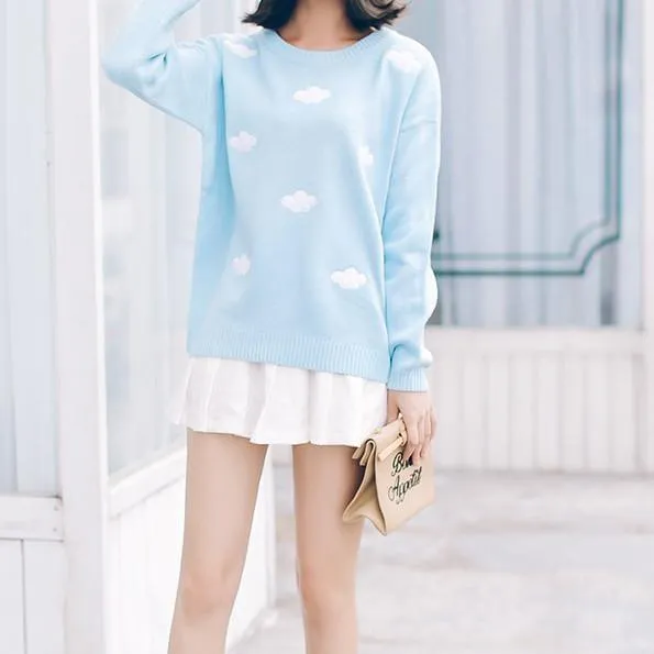 Clouds Embroidery Longsleeve Loose Sweater