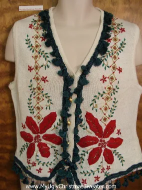 Corny Christmas Sweater Vest with Huge Poinsettias