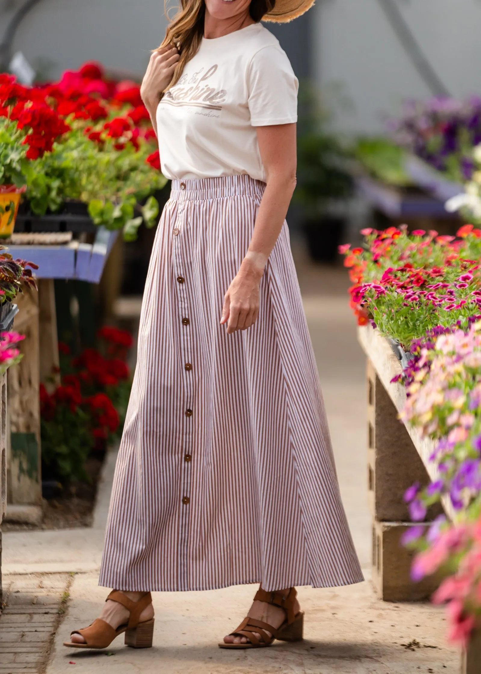 Cotton Striped Button Maxi Skirt - FINAL SALE