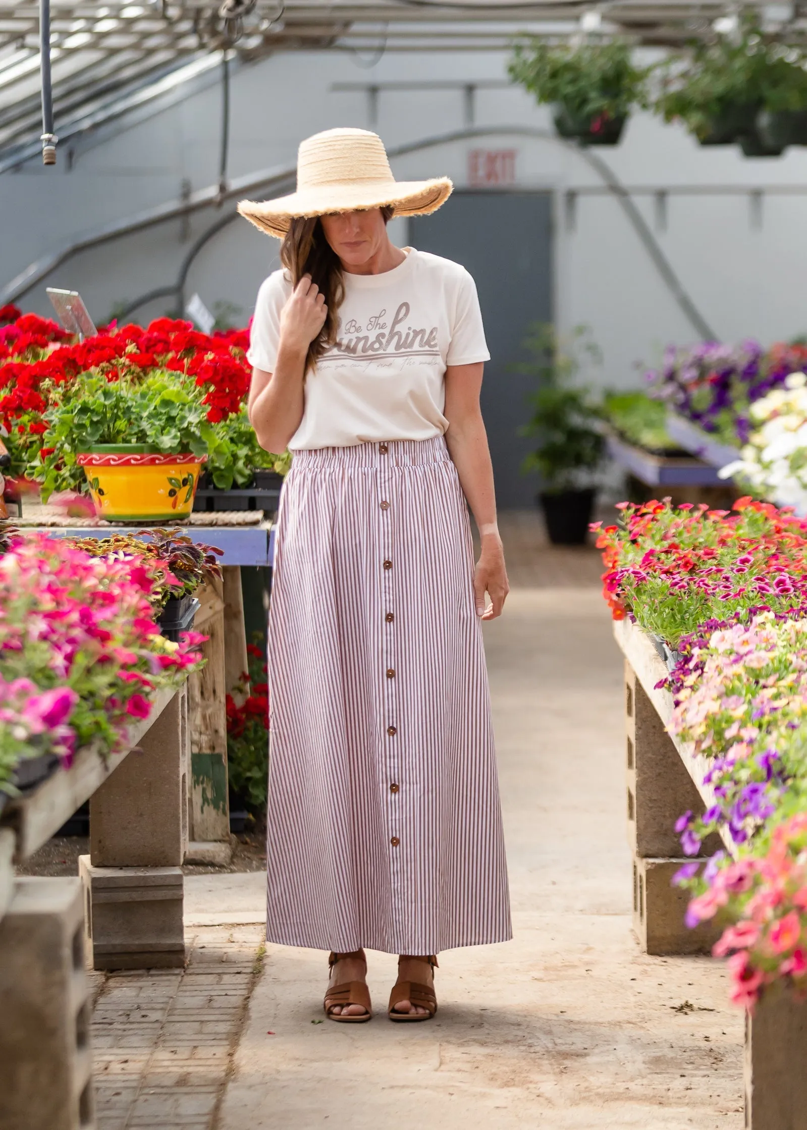 Cotton Striped Button Maxi Skirt - FINAL SALE