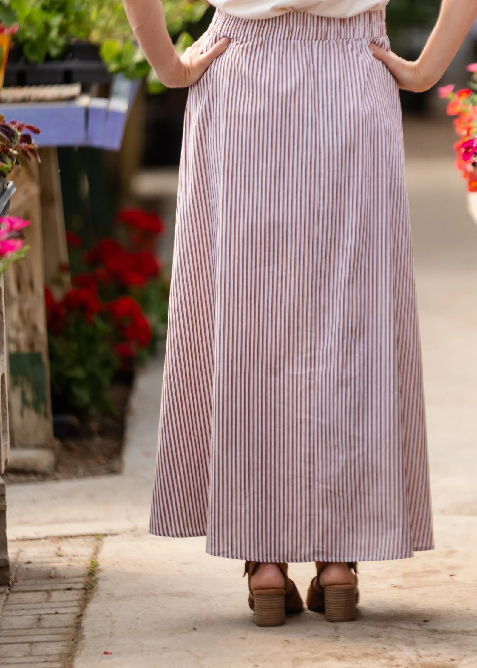 Cotton Striped Button Maxi Skirt - FINAL SALE