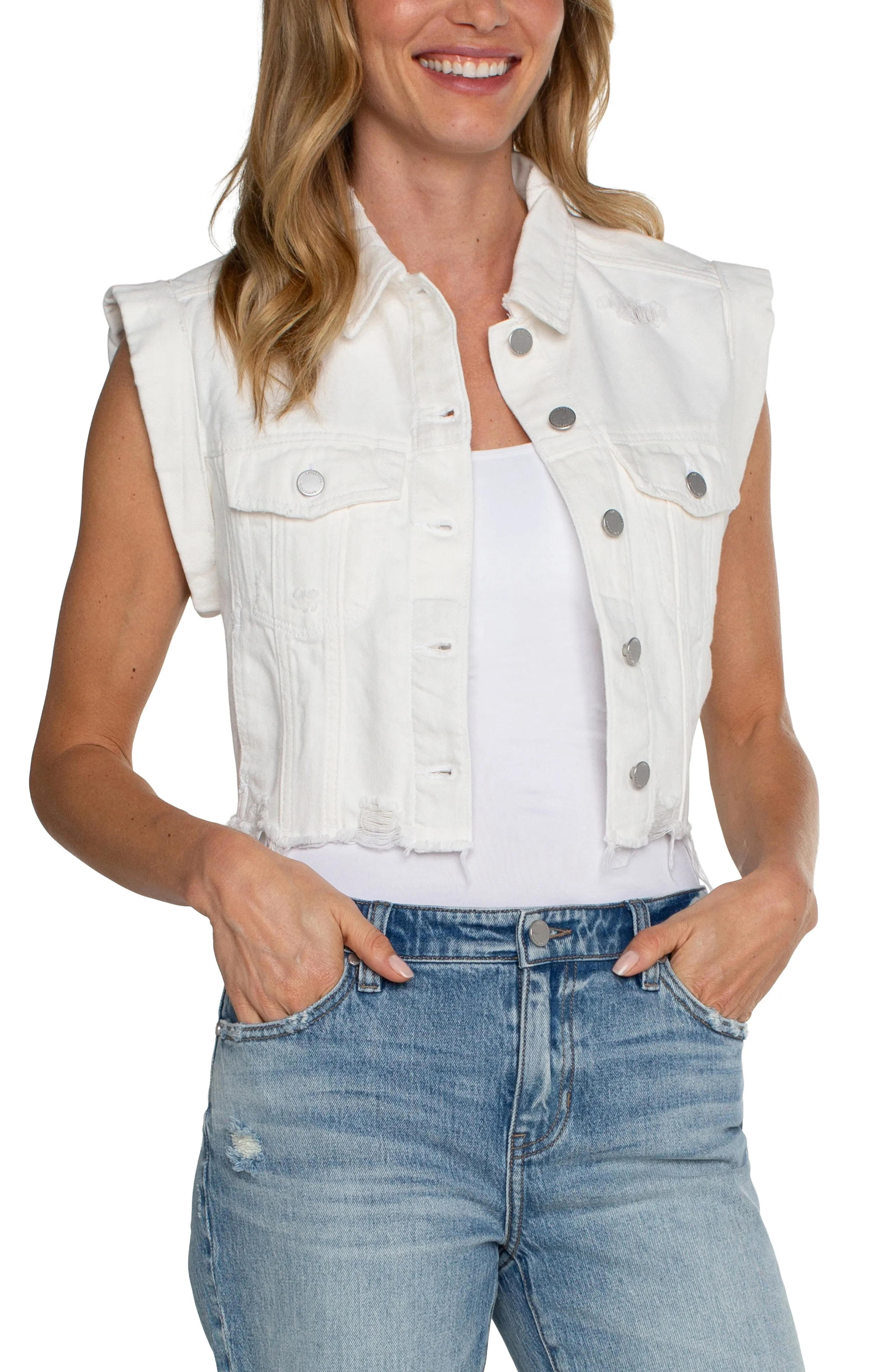 Cropped Slvless Denim Vest