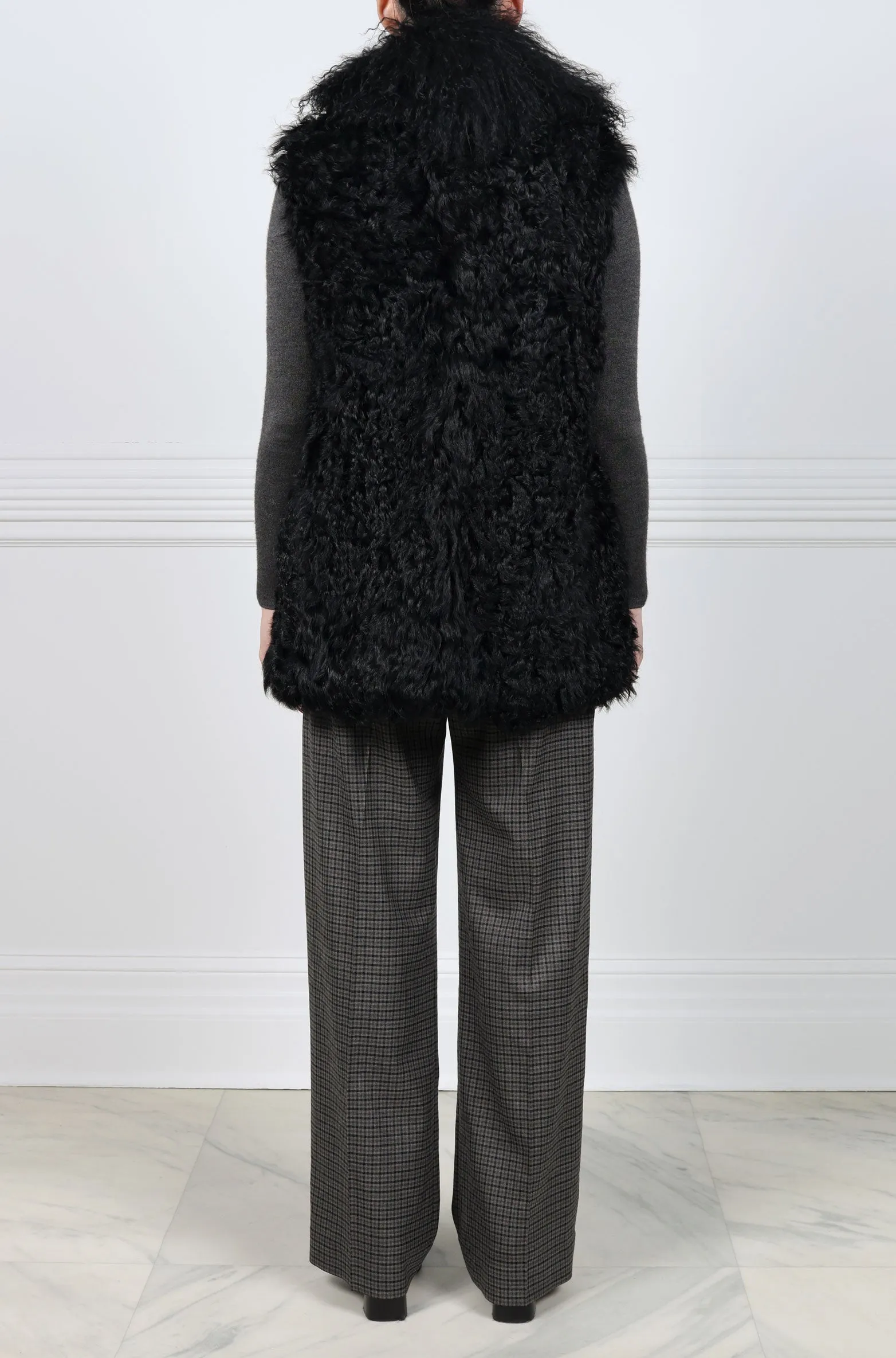 Curly Lamb Trimmed Shearling Shawl Collar Vest