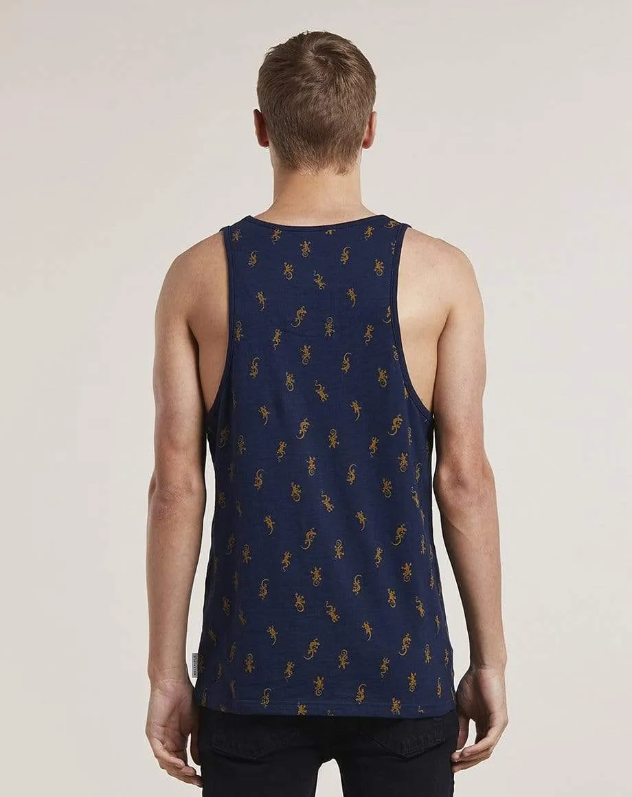 Dagmar Lizard Print Mens Vest | Navy