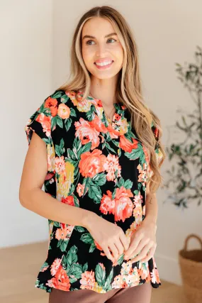 DEAR SCARLETT- Lizzy Cap Sleeve Top in Black Garden Floral