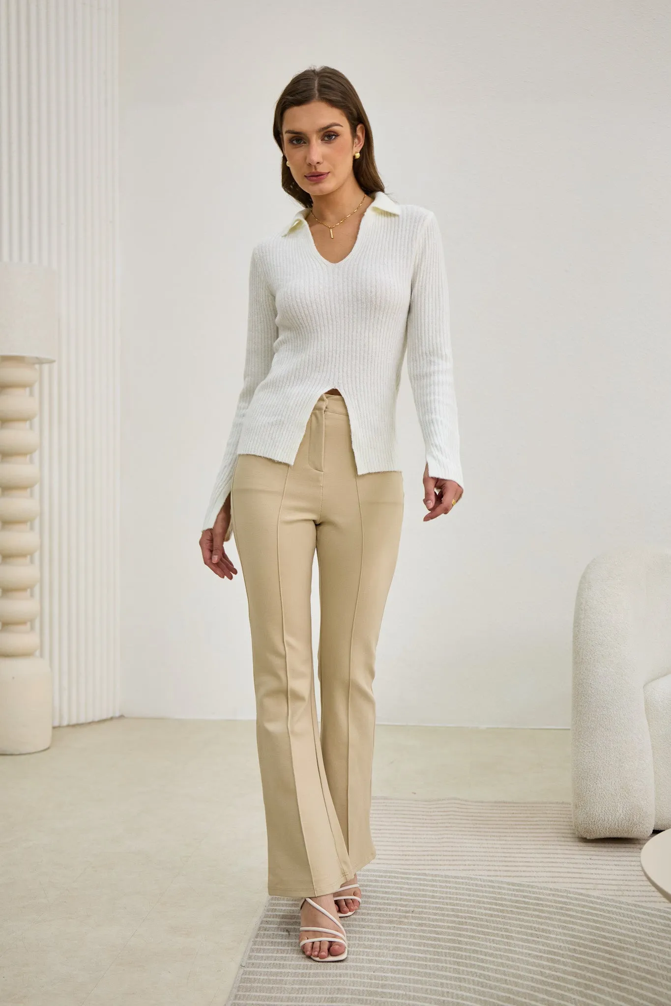 Demi Beige Flared Pants