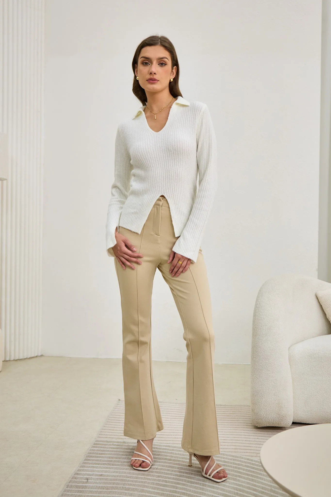 Demi Beige Flared Pants