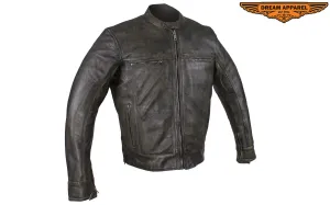 Distressed Brown Racer Jacket with Concealed Carry Pockets