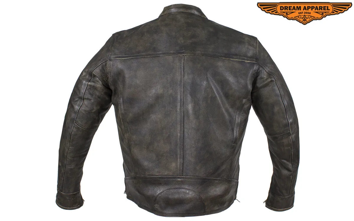 Distressed Brown Racer Jacket with Concealed Carry Pockets