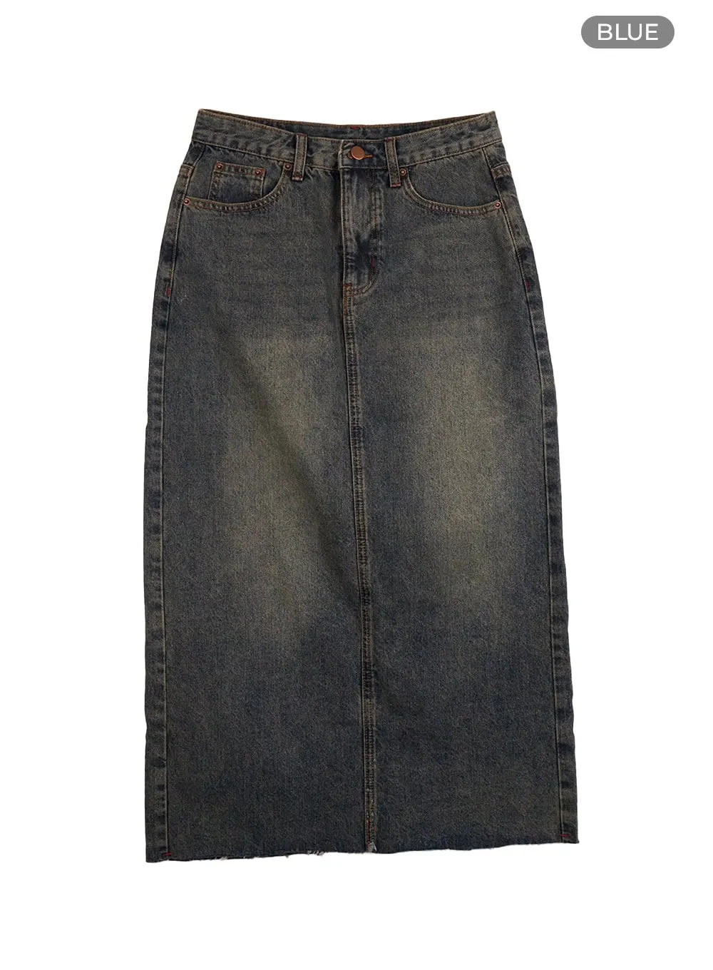 Distressed Denim Maxi Skirt CO410