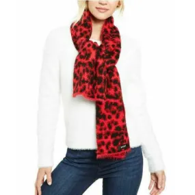 DKNY Winter Fuzzy Animal Knit Rectangle Scarf Red Black