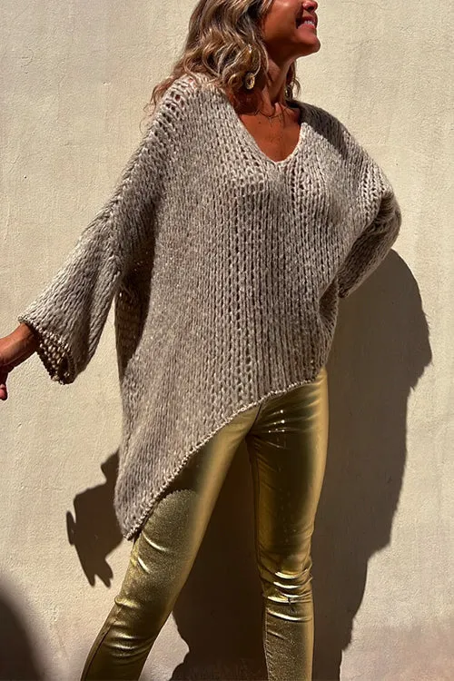 Dolman Sleeves Relaxed Fit Irregular Knitting Sweater