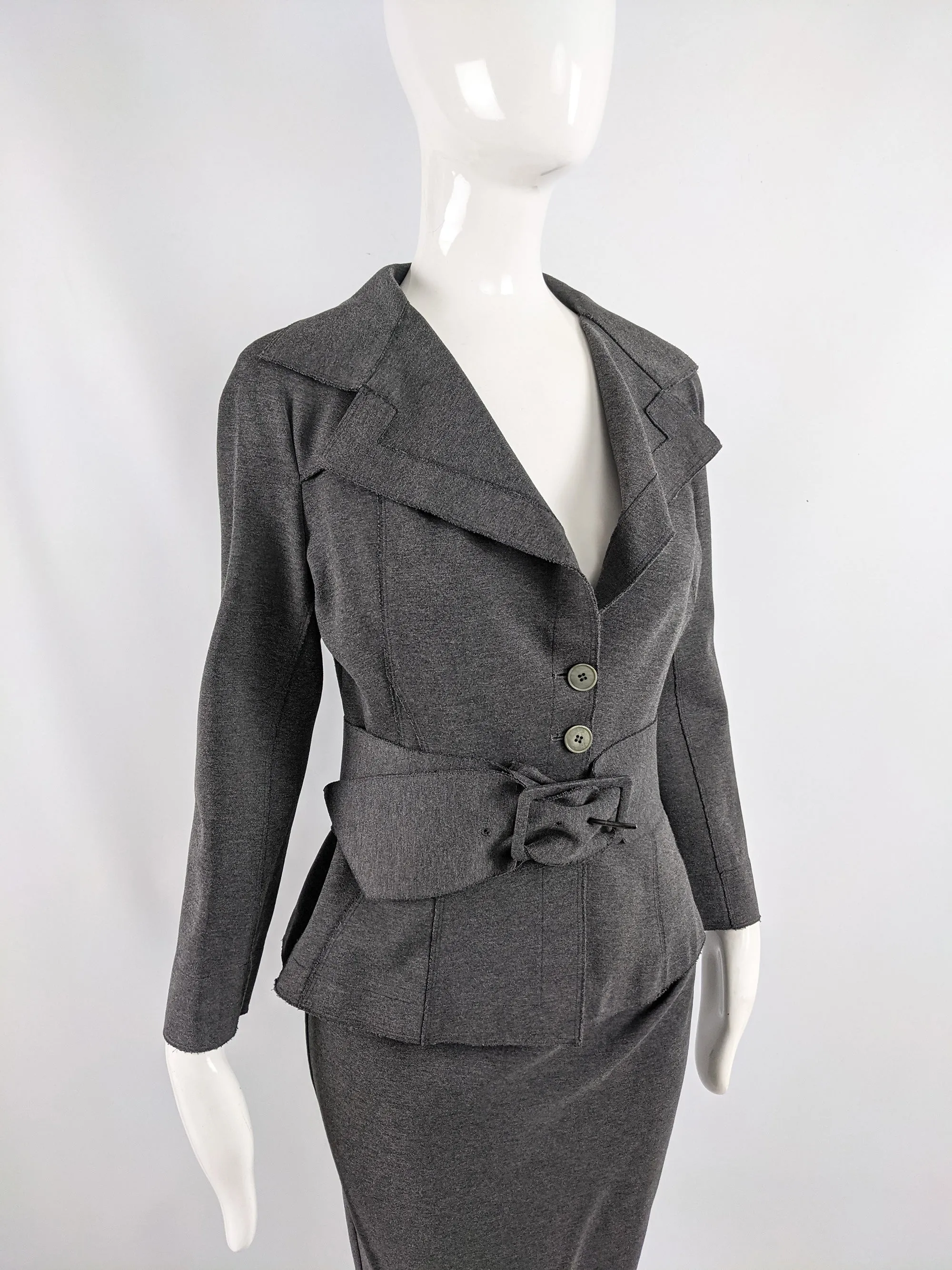 Donna Karan Vintage Grey Stretch Knit Pencil Skirt Suit