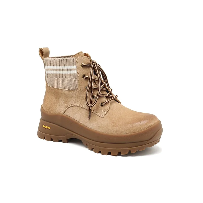 DWARVES Leather Martin Boots Designer Retro Chunky Combat Boots in Yellow/Caramel/Apricot