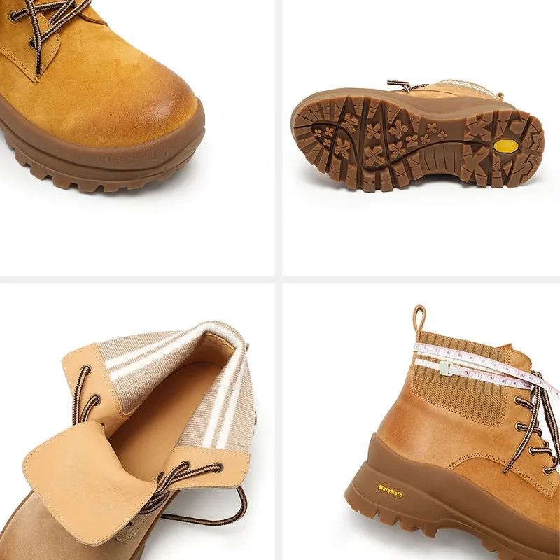 DWARVES Leather Martin Boots Designer Retro Chunky Combat Boots in Yellow/Caramel/Apricot