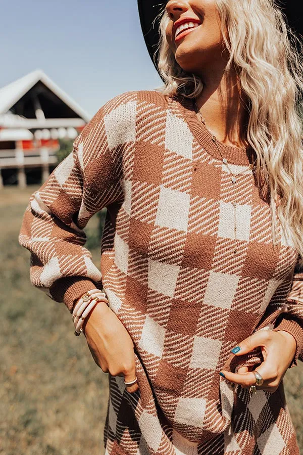 Fall Transition Plaid Sweater Dress In Mocha