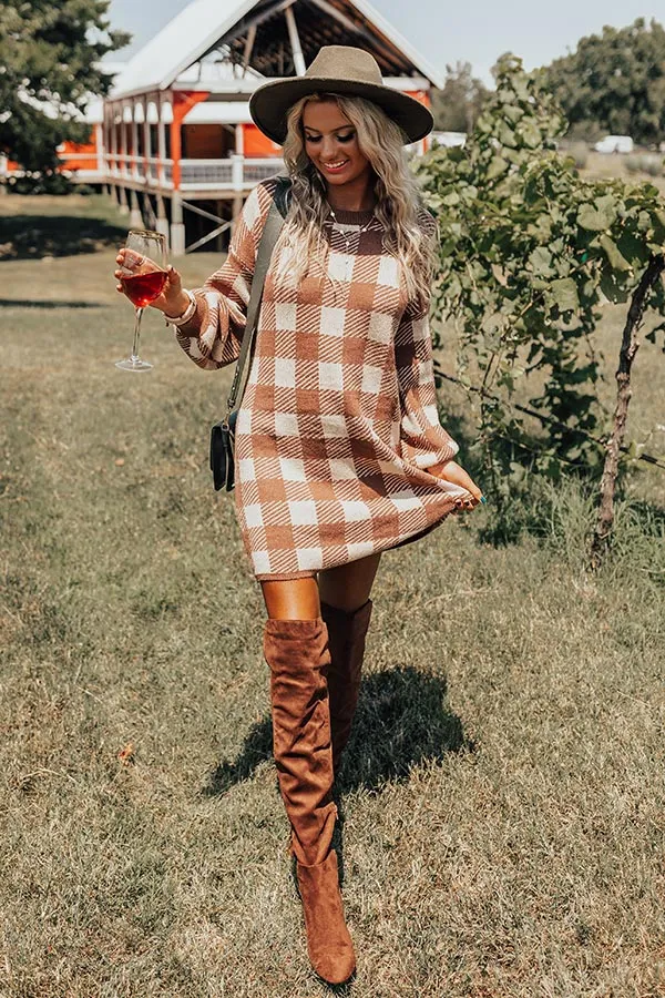 Fall Transition Plaid Sweater Dress In Mocha